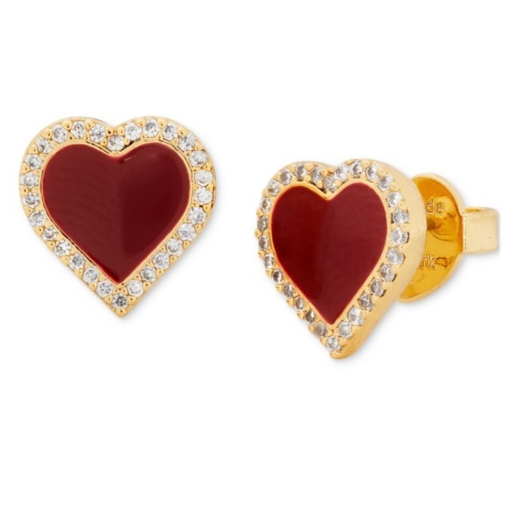 Kate Spade New York Take Heart gold plated Red pave Heart shaped Stud Earrings